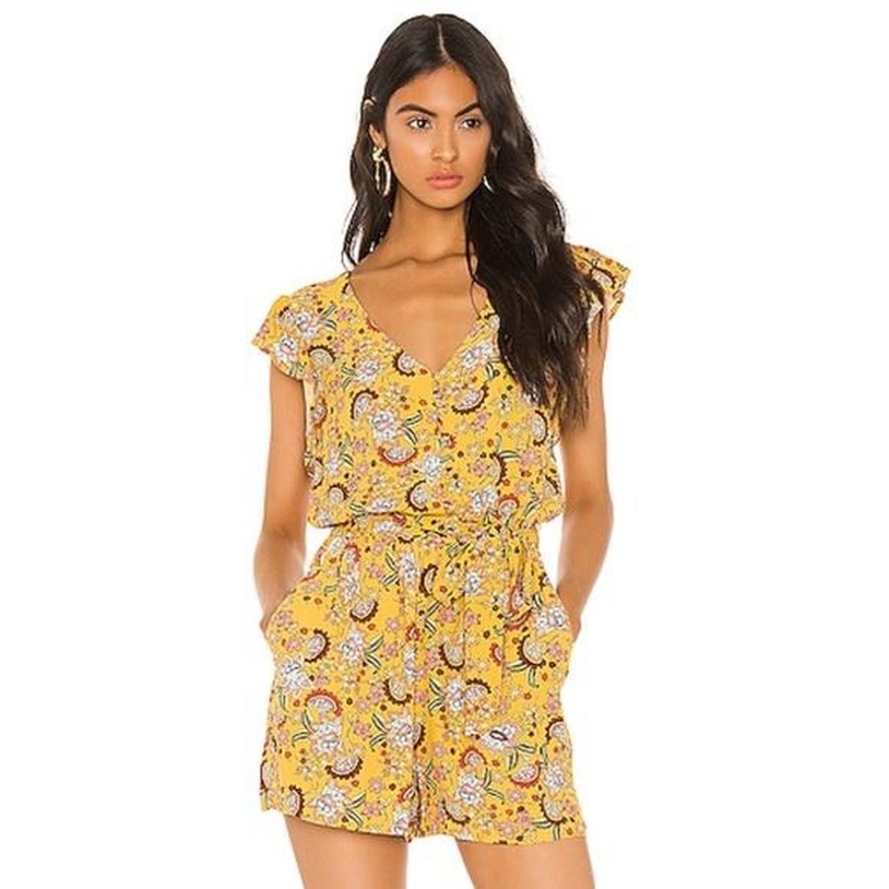 Sanctuary Artist Floral Button-Down Romper, Sunrays, XL